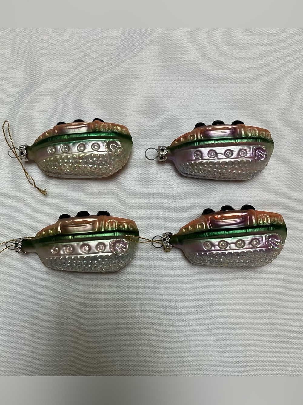 VTG Lot West German Cruise Ship Glass Christmas Ornaments (4) Pastel Glitter B